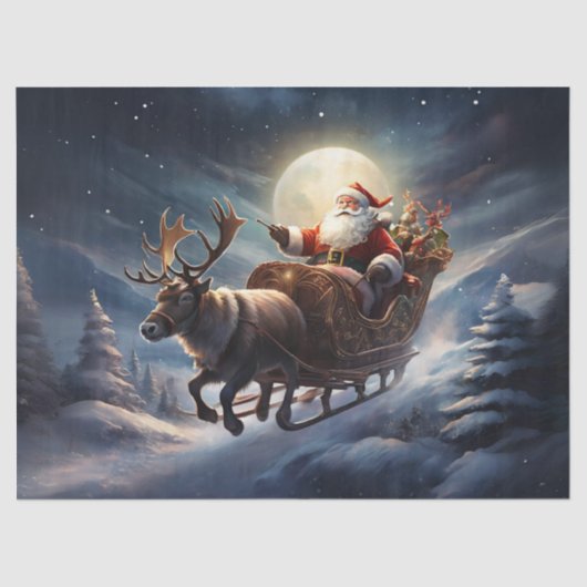 Santa in Sleigh Under Maanlicht Sky Decoupage Craf Tissuepapier (Voorkant)