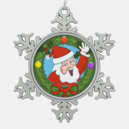 Santa in Wreath Pewter Ornament