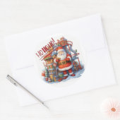 Santa in zijn Speelgoed Factory Ronde Sticker (Envelop)