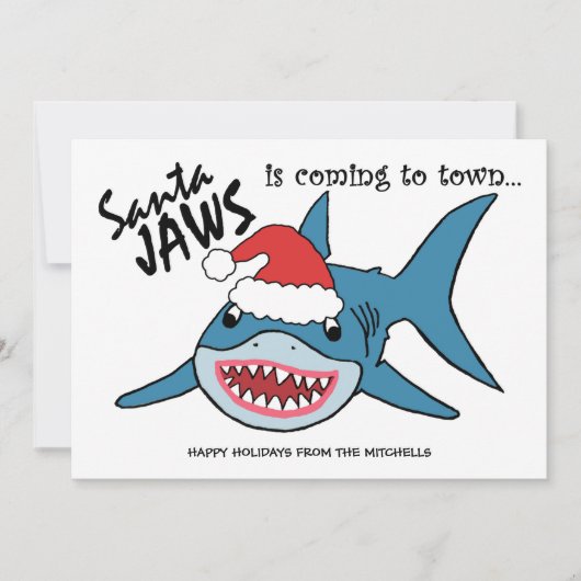 Santa Jaws | Funny Shark-kerstmis Feestdagenkaart (Voorkant)