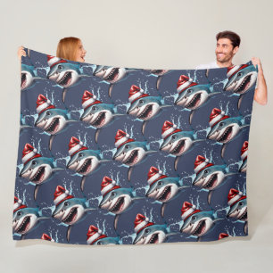 Santa Jaws Kerstmis Haai Cartoon Kunst Fleece Deken