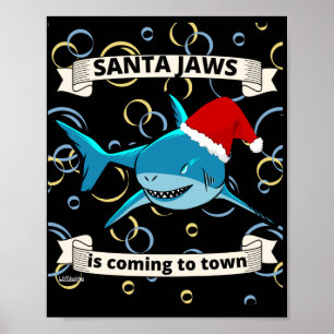 SANTA JAWS KOMT NAAR TOWN grappige kersthaai Poster