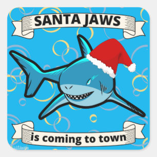 SANTA JAWS KOMT NAAR TOWN grappige kersthaai Vierkante Sticker
