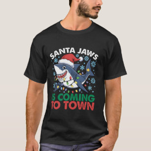 Santa Jaws Shark-kerstlampjes Merry Sharkmas X T-shirt