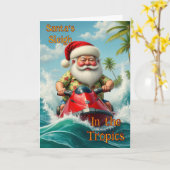 Santa Jet Sking Gevouwen Kaart (Gele Bloem)