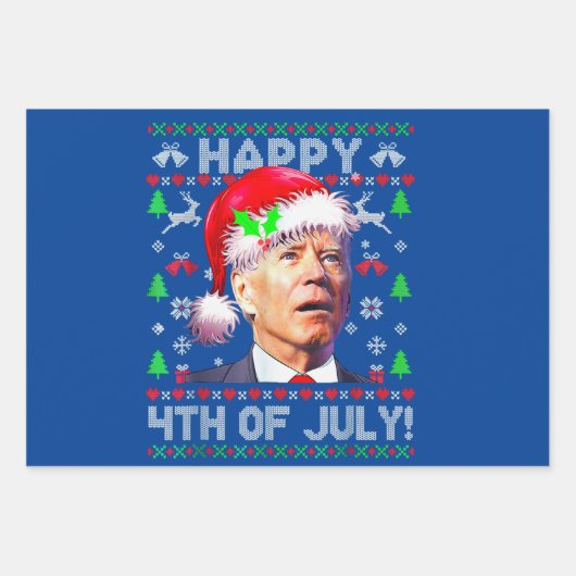Santa Joe Biden Happy 4 juli Ugly Kerstmis Inpakpapier Vel (Voorkant 3)