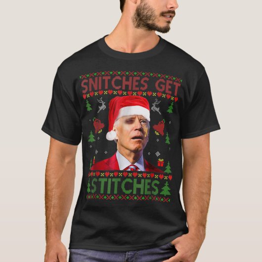 Santa Joe Biden Snitches-Get-Stitches Kerstmis Ug T-shirt (Voorkant)