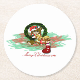 Santa Joy Sock Kerstmis Papier Onderzetter