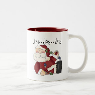 Santa Joy T-shirts en geschenken Tweekleurige Koffiemok