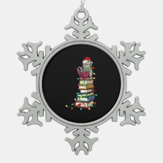 Santa Kat boeken kerst licht tshirt grappig Boeken Tin Sneeuwvlok Ornament