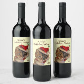Santa Kat Christmas Wine Label Wijn Etiket (Flessen)