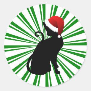 Santa Kat met groene strepen Ronde Sticker