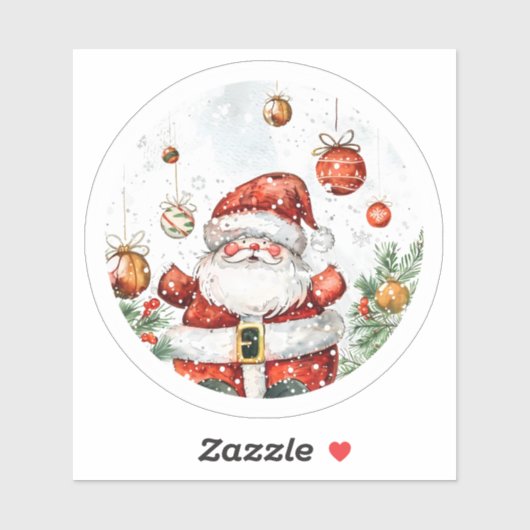 Santa Kerst sticker met Ornamenten (Vel)