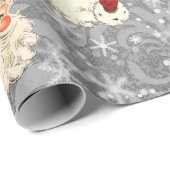 Santa Kerstkerstontvlechting  Damask Cadeaupapier (Rol Hoek)