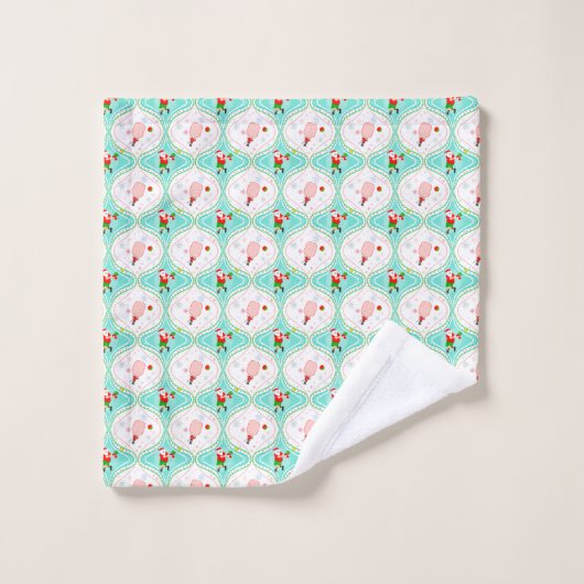 Santa Kerstmis met Pickleball Ogee Pattern-ronde Bad Handdoek (Wasdoekje)