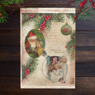  Santa, Kinderen, Pine & Holly Decoupage Tissuepapier