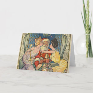 Santa Kissing Vintage Christmas Kaart