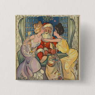 Santa Kissing Vintage Christmas Kaart Vierkante Button 5,1 Cm