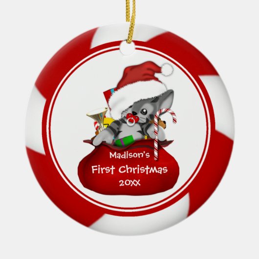 Santa Kitten Baby's eerste kerstsieraad Keramisch Ornament (Voorkant)