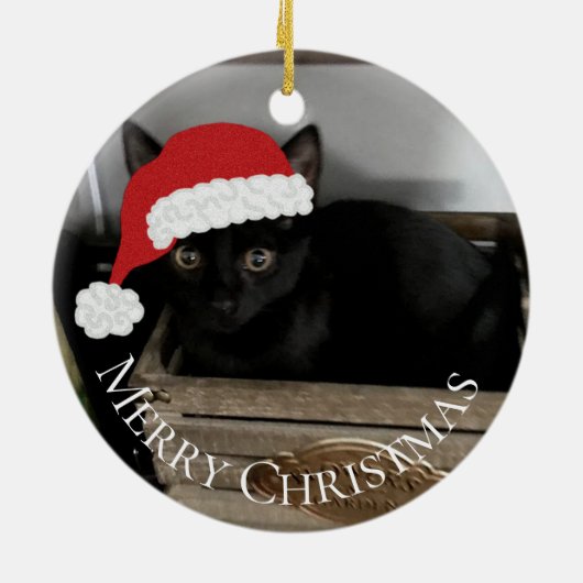 Santa Kitten kerstversiering Keramisch Ornament (Achterkant)