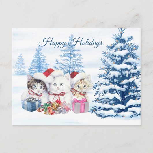Santa kittens, pijnbomen kerst briefkaart (Voorkant)