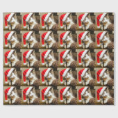 Santa Kitty Schilderachtig Cadeaupapier (Vlak)