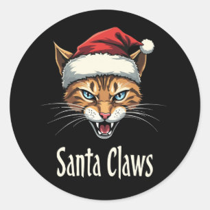 Santa Klauwen Boze Kat Kerstmis - Grappige Kerst Ronde Sticker
