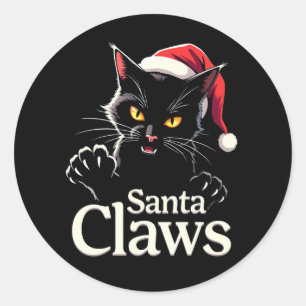 Santa Klauwen – Grappig ontwerp met zwarte kat voo Ronde Sticker