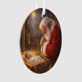 Santa Kneeling at the Manger Nativity Ornament (voorkant)