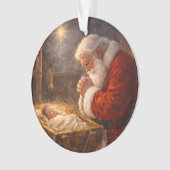 Santa Kneeling at the Manger Nativity Ornament (voorkant)