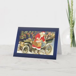 Santa komt aan in de auto Groetjes Feestdagen Kaart