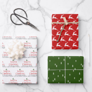 Santa komt inpakpapier Flat Sheet Set van 3 Vel
