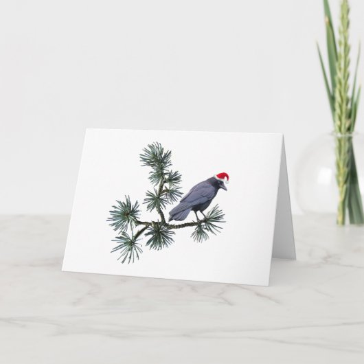 Santa Kraai Pijnboom Kerstkaart Kaart (Voorkant)