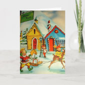 Santa Land Elves & Santa in Snow Feestdagen Kaart (Voorkant)