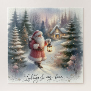 Santa Lantaarn Wandel Winter Cottage Scene Legpuzzel