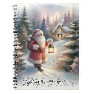 Santa Lantern Walk Winter Cottage Scene Notitieboek