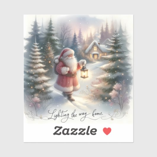 Santa Lantern Walk Winter Cottage Scene Sticker (Vel)