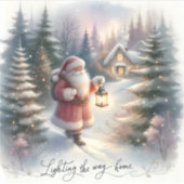 Santa Lantern Walk Winter Cottage Scene Sticker (Voorkant)