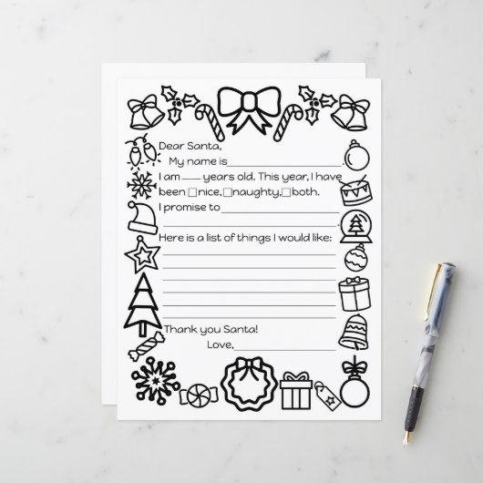 Santa Letter kleurplaat (Voorkant / Achterkant in situ)