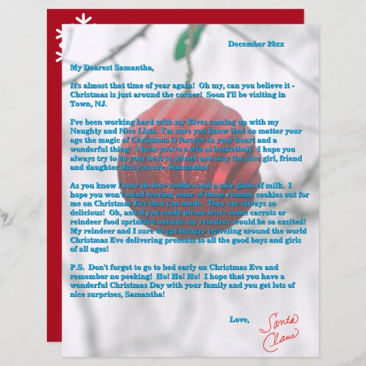 Santa Letter Red Ornament Snowflakes (Voorkant / Achterkant)