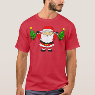 Santa Lifting kerstrees Funny Snatch Barbell T-shirt