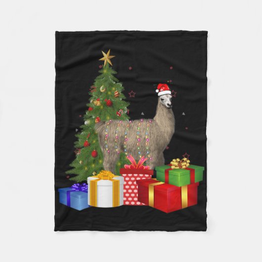 Santa Llama Christmas Tree With Light Funny Xmas L Fleece Deken (Voorkant)