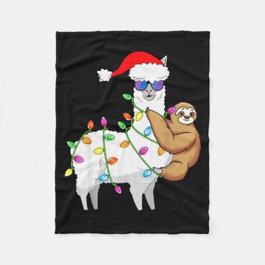 Santa Llama Xmas Funny Llama Sloth Christmas Fleece Deken (Voorkant)