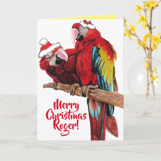 Santa Macaws Red Parrot kerstkaart Kaart (Gele Bloem)