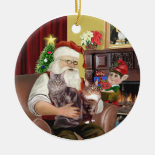Santa - Maine Coon cat 10 Keramisch Ornament