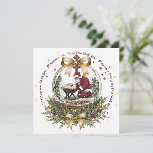 Santa & Manger Christmas Card with Scripture (Staand voorkant)