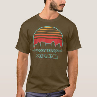 Santa Maria City Skyline Retro  80s Style T-shirt