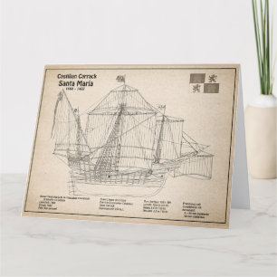 Santa Maria - Schip Blauwdruk Plannen SD Bedankkaart