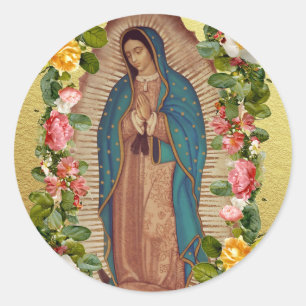 Santa Maria, Virgen de Guadalupe Moeder Maria Roze Ronde Sticker