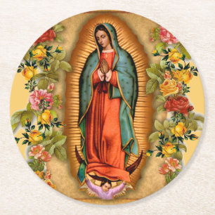 Santa Maria, Virgen de Guadalupe Moeder Mary Rozen Ronde Kartonnen Onderzetter